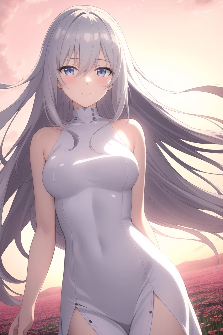 mejor calidad, Obra maestra,pelo blanco, ojos dorados,Ropa blanca, buscando, parte superior del cuerpo,mecha de cabello,piel blanca,trenzas laterales