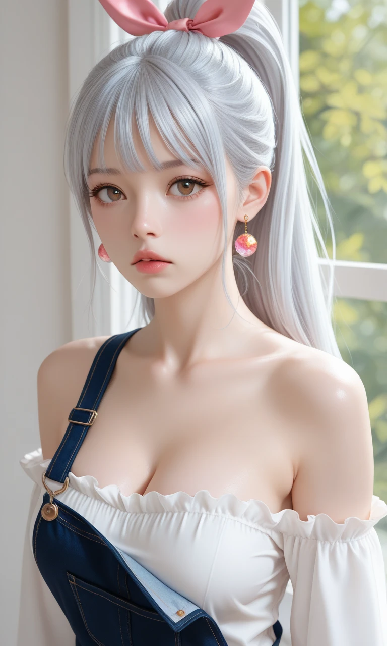(8k, 4k, best quality, highres:1.2), (masterpiece, realistic, realistic photo:1.37), 1girl, solo, beautiful face, eyelashes, nose, bright lips, (detailed eyes, looking at the viewer, fair skin, white skin:1.5), thin skin, upper body, large breasts, petite,, (nu:1.5), outdoor onsen, two sides up, absurdly long hair, blue hair, pink hair,  bangs, hair ornament, bow, younger, aged below,