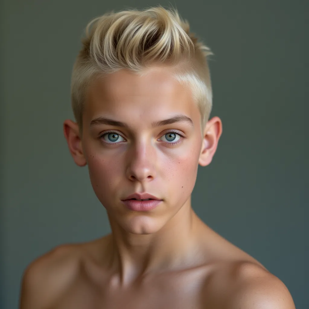 handsome dark blond boy, thin and with a beautiful and attractive physique