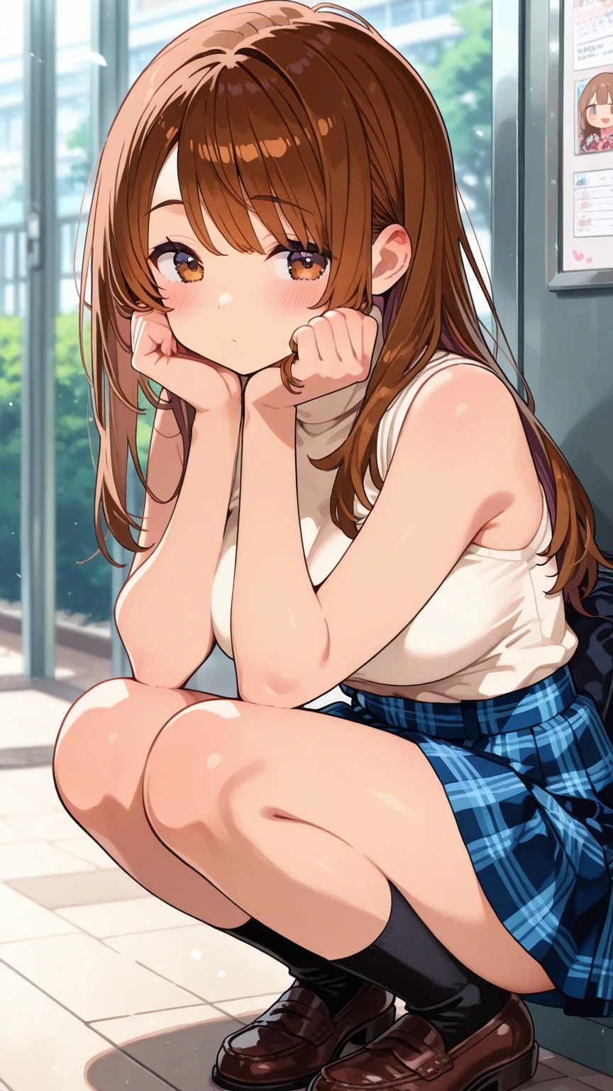 From above, (Close ~ eyes:1.2) One Girl, blush, sit, nsfw,beautiful girl,skirt, Anime move,Two Side Up、(Gloss Lip)、Thick lips,Kissing Face,Open your mouth、Sticking out tongue