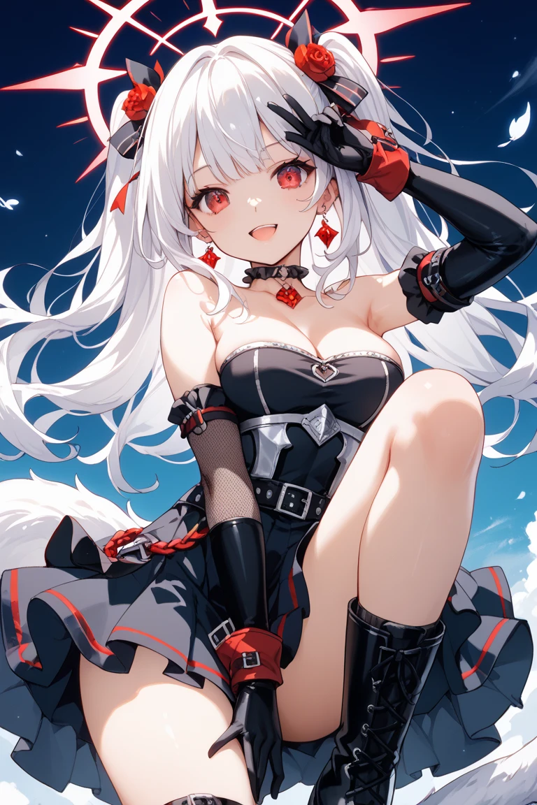 Best Quality　High resolution　red eyes　white hair neat　midiam　A cute young lady with a soft touch　cat ear　Date at sea　wonderful sea battle uniform　huge-breasted