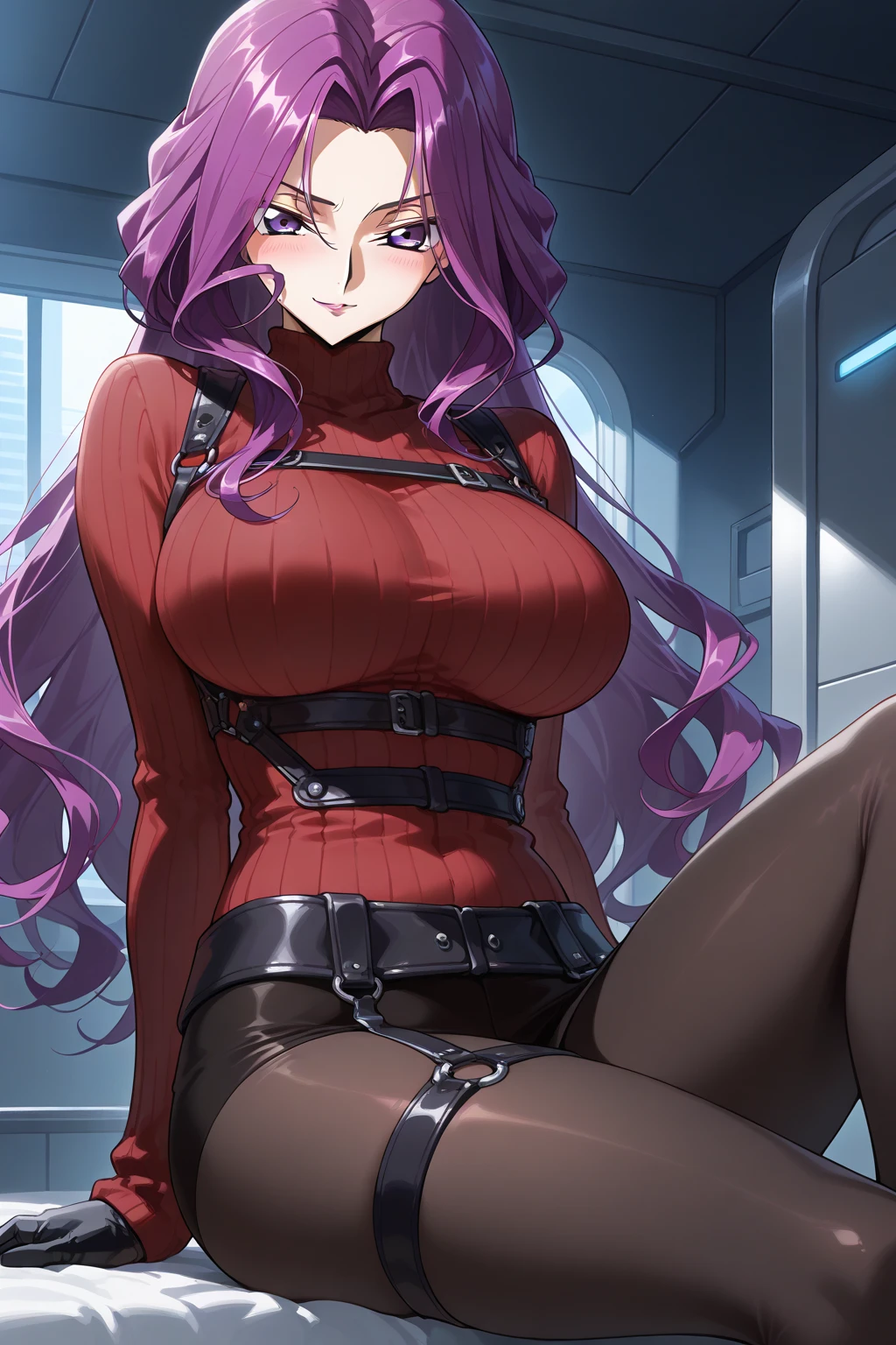(Highres), (Detailed Illustration), Ultra-Detailed, Ambient Light, Backlighting, Realistic Shadows, Glowing Particles, Light Particles, Digital Art, Soft Light, Soft Lighting, Reflections, Detailed Face, (Detailed Hair:1.2), Dim Lighting, Indirect Lighting, Reflections, Detailed Face, (Detailed Hair:1.2), (masterpiece:1.4), (best quality:1.4), (Beautiful Breasts:1.4), (beautiful face:1.4),
(1girl:1.4),
upper body, cowboy shot, (sweat on the body:1.2),
bangs, belt, black footwear, blush, boots, gloves, high heel boots, indoors, jacket, knee boots, long hair,
military, military uniform, close mouth, (purple eyes:1.2), red hair, smile, solo, thigh boots, thighhighs, uniform, very long hair,
(pants:1.2), (cameltoe:1.2),
breasts, huge breasts, covered chest,
<lora:Beatrice_LoRA:0.8>,
<lora:more_details:0.5>,