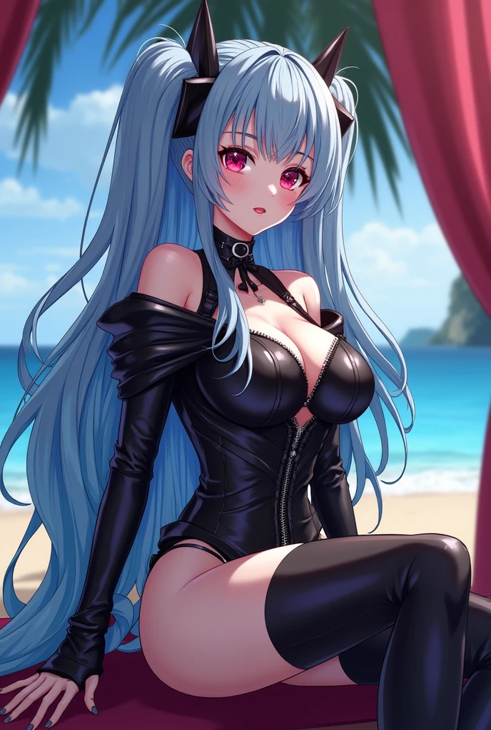 Cat Lady Blue Hair Long Hair 18 Forbidden Blue Eyes Loli C Cup High Slit Swimsuit