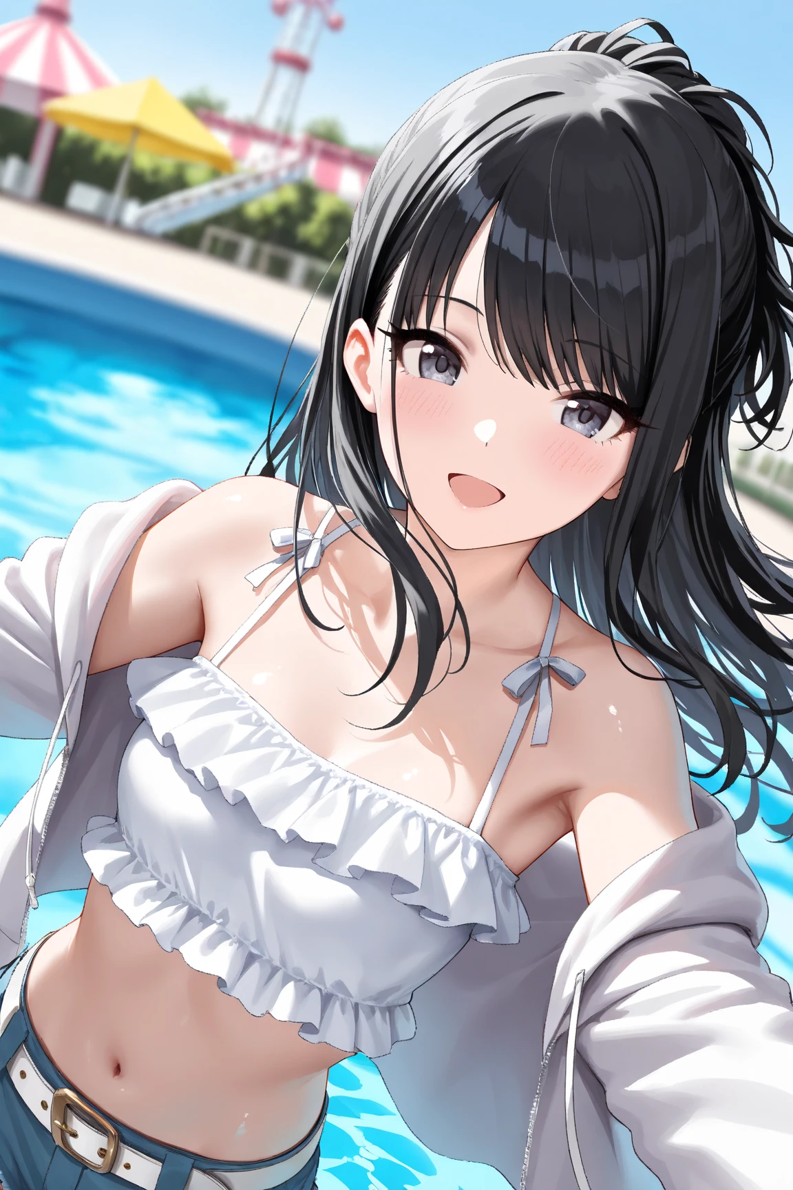 lovelive、Nijigasaki Gakuen、Yuki Setuna、Cowboy Shot、cute、Outdoor、Sandy Beach、Red Bikini、Clear skies