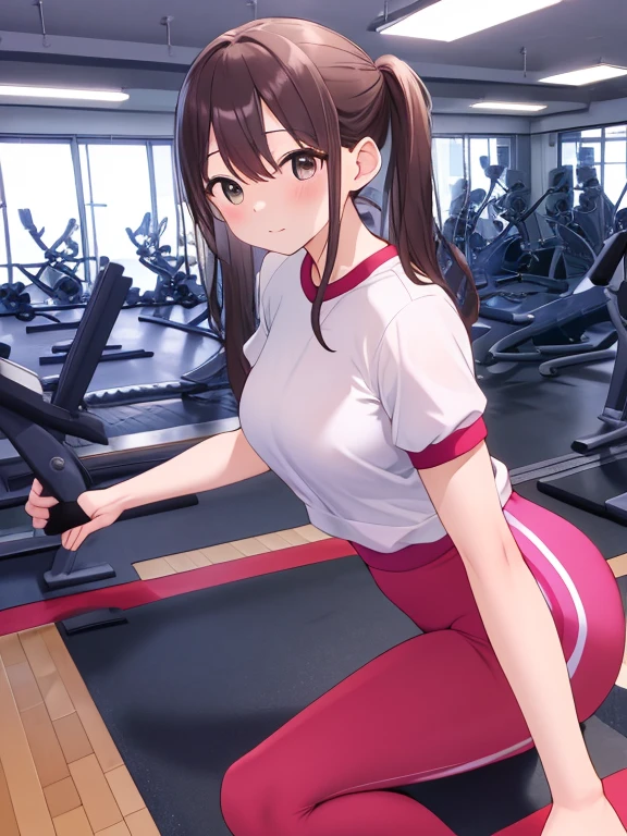 good hand, 4k, 1girl, ) a RAW portrait of a girl working out in the gym), perspiring, sweating, high resolution, masterpiece, best quality, head: 1.3, (Korean K-pop idol), chunli, twin tails, extremely cute and finely detailed skin, sharp focus, (cinematic lighting), collarbone, soft lighting, dynamic angle, [:(detailed face: 1.2): 0.2], thigh space, slim body, ((medium breasts)), full body, ((gym attire)), (gym shorts), tank top, gym background, gym equipment, (anime, official_art: 1.1), (anime screenshot: 1.1), (1girl, solo focus: 1.2), (fisheye: 0.9), ray tracing: 0.5, depth of field: 1.0, bokeh: 0.6, god rays: 1.0, vivid colors: 0.8, Cinematic hard lighting: 0.7, Realistic shadows: 1.2, --auto