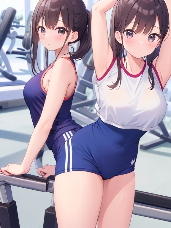 (highest quality、High resolution、detailed background)、(Highly detailed beautiful face:1.4)、cute teenage girl、(three women:1.2)、Brown hair or other cute hair colors、Each cute braided hairstyle、Braided bob cut、braided ponytail、huge breasts、realistic、perfect body line、thick thighs、Attractive big buttocks、healthy、Uplifting、cute、 (Three beautiful girls wearing gym clothes are standing side by side with their backs facing each other in the school playground.:1.5)、(A beautiful girl is glaring at me with cold eyes:1.5)、
squat down、(Close-up angle from below while squatting down:1.2)、
(close-up underwear from below), from below, Bloomers from below super close-up、Low - Angle、
Accentuate your attractive buttocks、You can add cuteness and femininity to your bloomers by incorporating frills and lace decorations.、Frills and lace on the waist and hem give it a more attractive look.、Bloomers generally have a high waist design with a high waist part.、The high waist design not only makes your legs look longer, but also emphasizes your feminine silhouette.、 Bloomers are also important for their ease of movement, which can be used for sports and gymnastics.、The stretch material allows for freedom of movement while flattering your body lines.、Healthy charm、cute