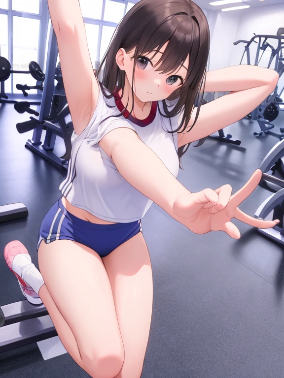detailed, best quality, masterpiece, 1girl, small breasts, fitball, <lora:fitballv2-10:0.8>, gym