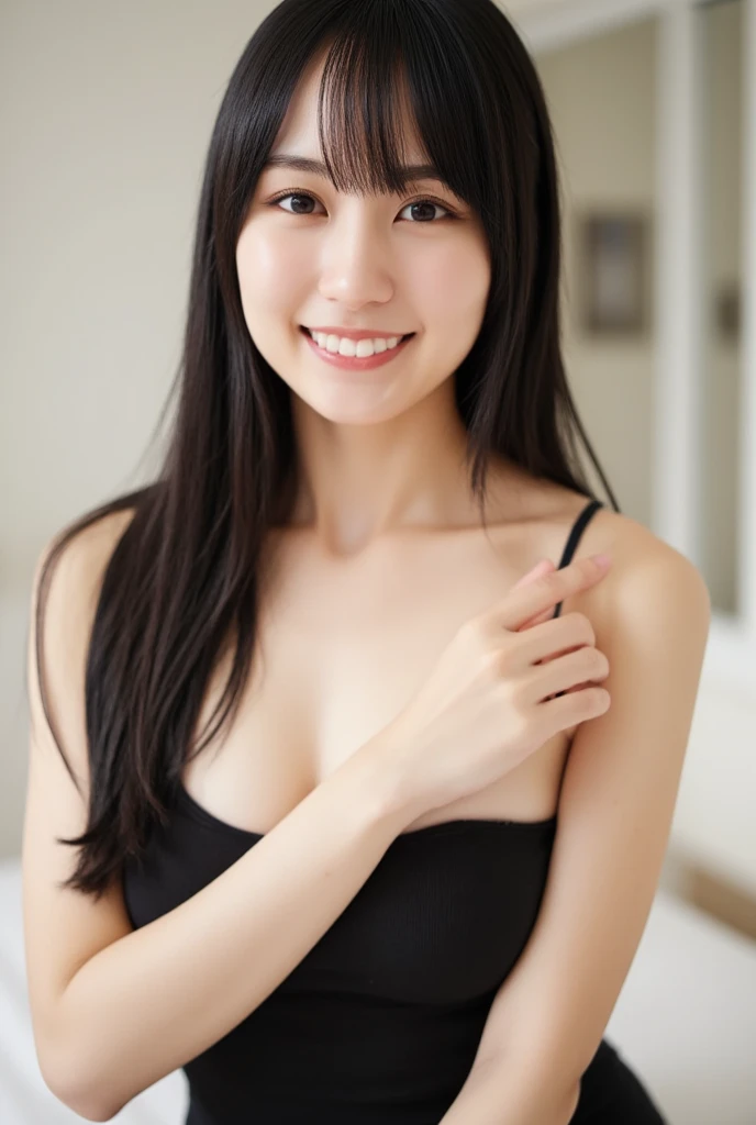 (((Very long, beautifully straight blue hair that reaches down to her hips..3))) ((extreme close-up)) (The bangs are neatly trimmed in a princess cut.、It's long enough to reach your eyes:1.3) (Her very long blue hair is very shiny.、It's shiny.、And that'Thick and shiny like silk、The most beautiful and exquisite abnormally long blue hair and very blue, Beautiful, straight, extremely long blue hair、She is very long, Super straight blue hair. And she really, Really long, Beautiful blue hair.) ((highest quality)), ((masterpiece)), (Get used to that) perfect beautiful face (The most beautiful Japanese 18 year old girls) ((Rich 1.4)) beautifull thatに慣れる face 8K (Ultra-fine skin texture 1.4) (actual, lively:1.4), double eyelid sharp focus:1.2、Beautiful woman:1.4 The whole body is super beautiful々New skin texture ((She's perfect Common skin colors of Japanese people She is a perfect professional beautiful make-up Lipstick is slightly pink Eyeliner is black)) ((big breasts)) Unique Japanese faces Japan body type that'that'that' (She is wearing sky blue lingerie) (Real photos from professional photographers:1.1) (I'm standing in front of the sky blue wall in my room. Smiling, showing a relaxed and satisfied look)