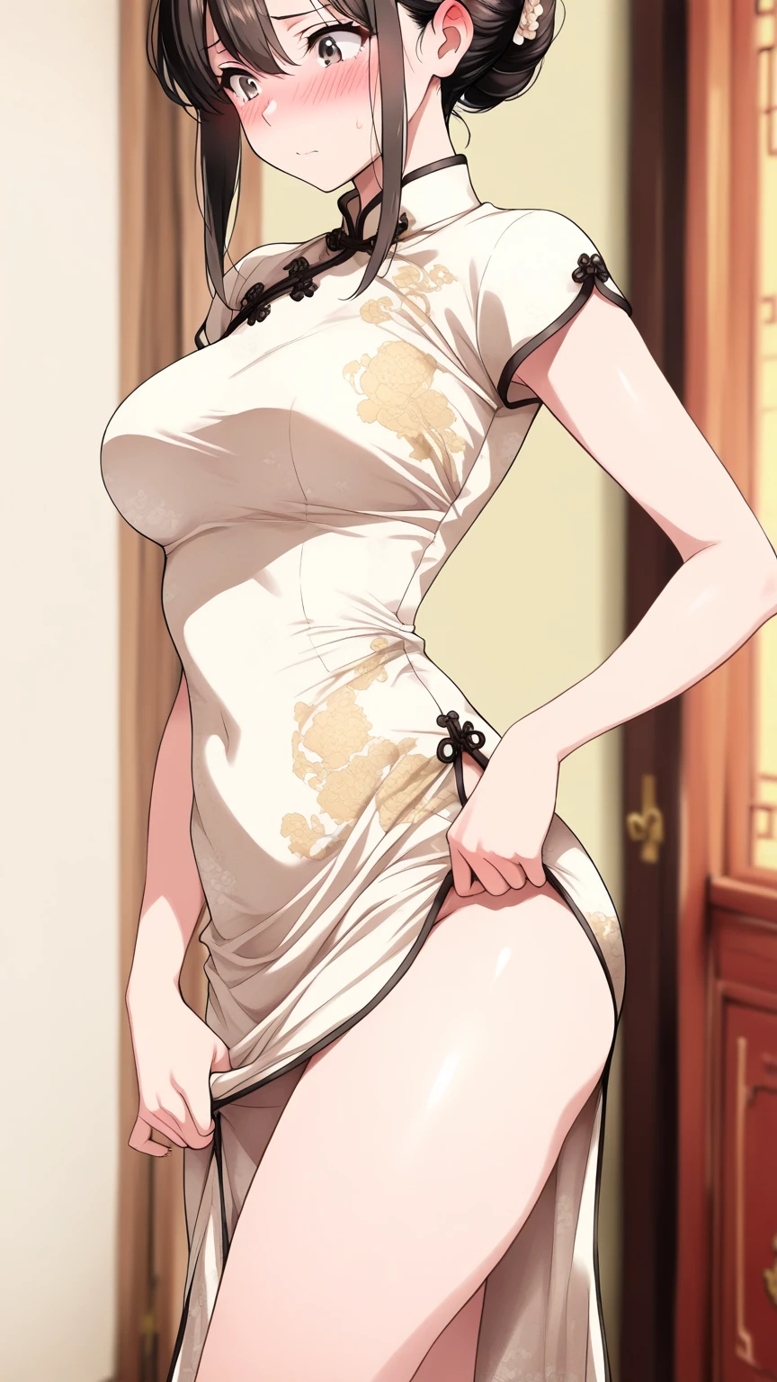 full body shot, naked woman, rubenesque, lineart, white background, chinese woman