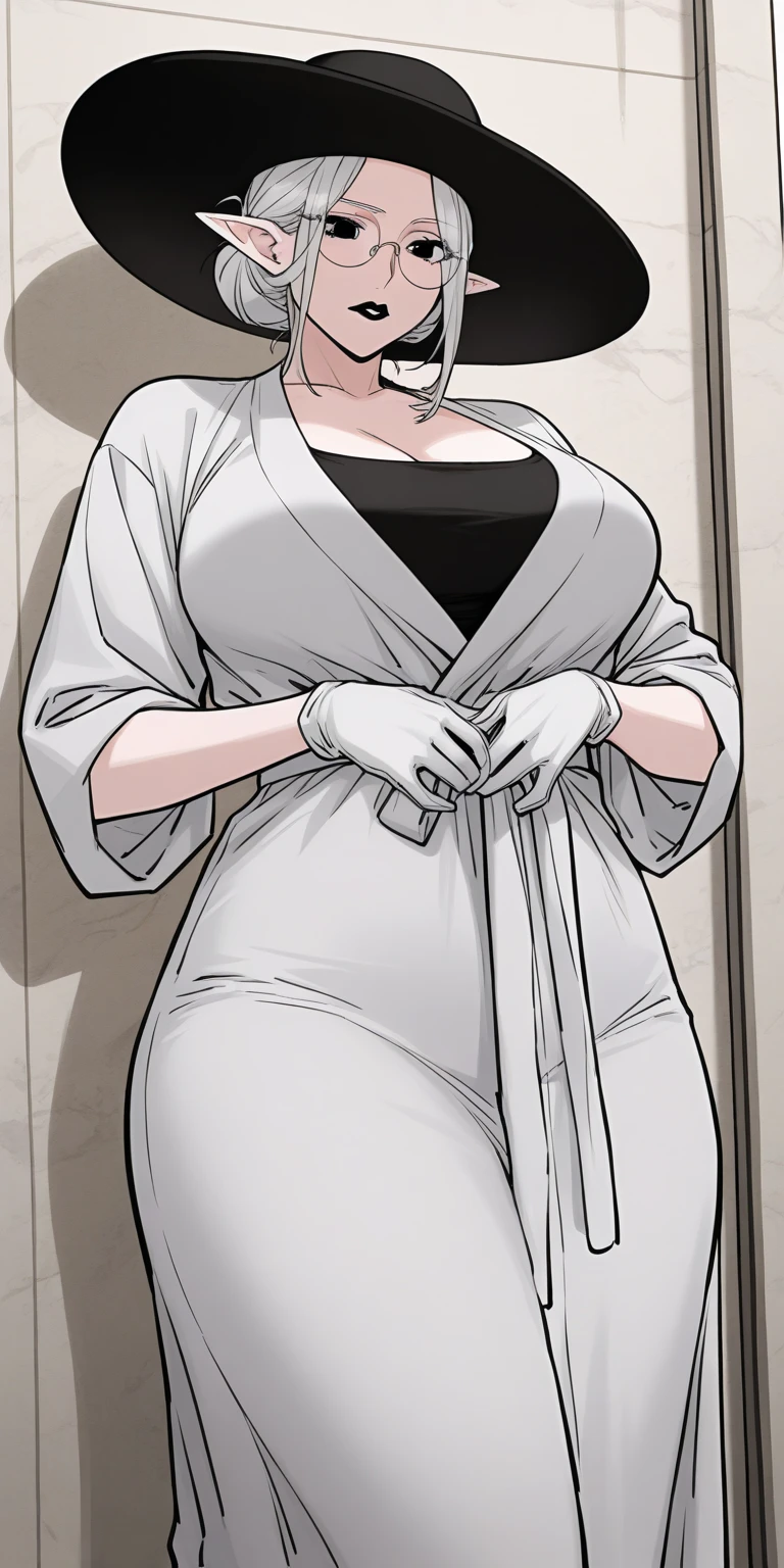 digital anime art, highly detailed, reference sheet, standing pose, feminine features, mature woman, adult female, fat, heavy physique, portly, corpulent, extremely curvy, whole body, bald, form-fitting, doctors lab coat, shirt, long skirt, belt, shoes, 1woman, solo, upper body, lower body, ((Extremely Detailed)), ((Best Quality)), ((Masterpiece)), ((4k)).
