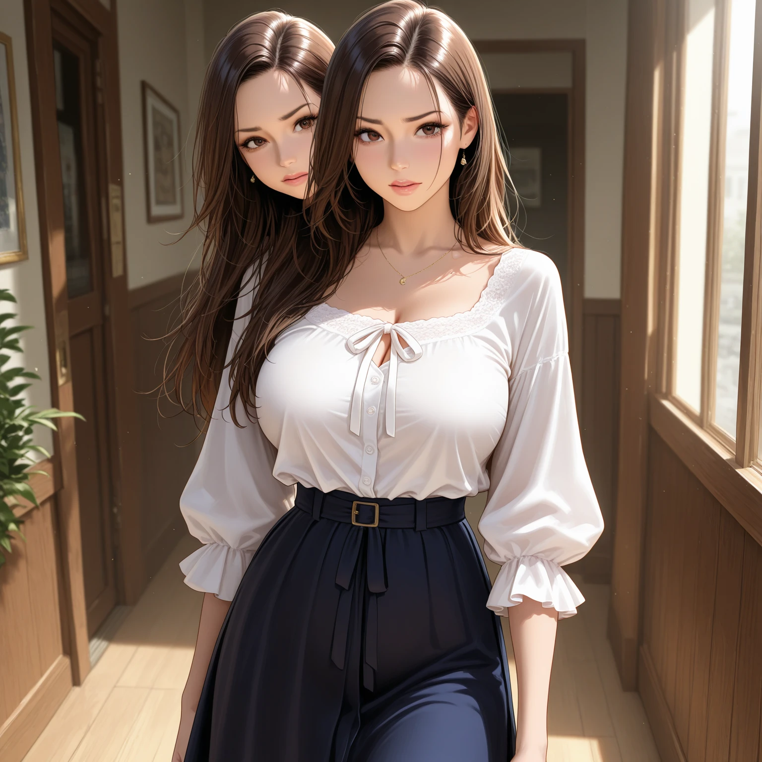 ((Biologically correct limb count))、((Full Body Shot, Full-body photo including face、Head to toe photos))、4K、(masterpiece:1.3)、((Symmetrical facial features))、Eyes of meticulous depiction、beautiful 、Excellent style、（(skirt、See-through shirt with embroidered lace on the chest、High heels with anklets)）、Detailed Description、shopping、(Married Woman:1.5)、sex appeal、Alluring、Handbags、Earrings、necklace、Looking up、(male:-0.5),(multiple:-1)