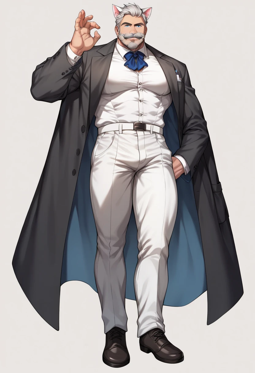 side angle、Man in white coat、Ultra-detailed illustrations、Ultra-precise expression、masterpiece、Highest quality、ultra High resolution、High resolution、Hiromitsu Takeda Style、White background、Simple Background、One Bald Man、whole body、Vulgar expression、Black panties、barefoot、Standing posture