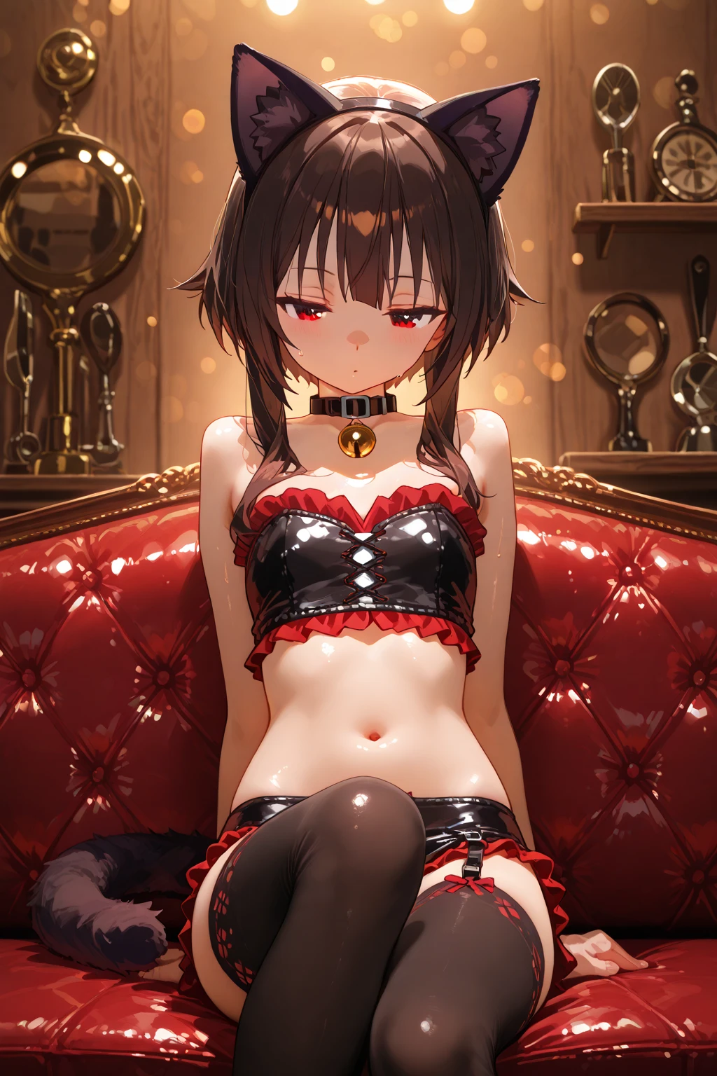 A girl with a セクシーポーズ, wearing bright red lingerie、Sexy Lingerie and a garter belt, Busty Shiba Inu Height: 140cm Stage Bar Stage Voluptuous Body
(((High heels)))(((contrapposto)))(((topless)))(((topless)))Lying in bed Proudly gigantic breast Captivating smile Tags: erotic pose, Detailed face, Expressive eyes, Fuller lips, beautiful girl, Feminine charm, Captivating Gaze, Captivating smile, Confident posture, Sexy Lingerie, Lace details, Exquisite garter belt, Silk Fabric, Warm lighting, Captivating color palette, Exquisite detail, Ragdoll cat soft fur, Playful expressions