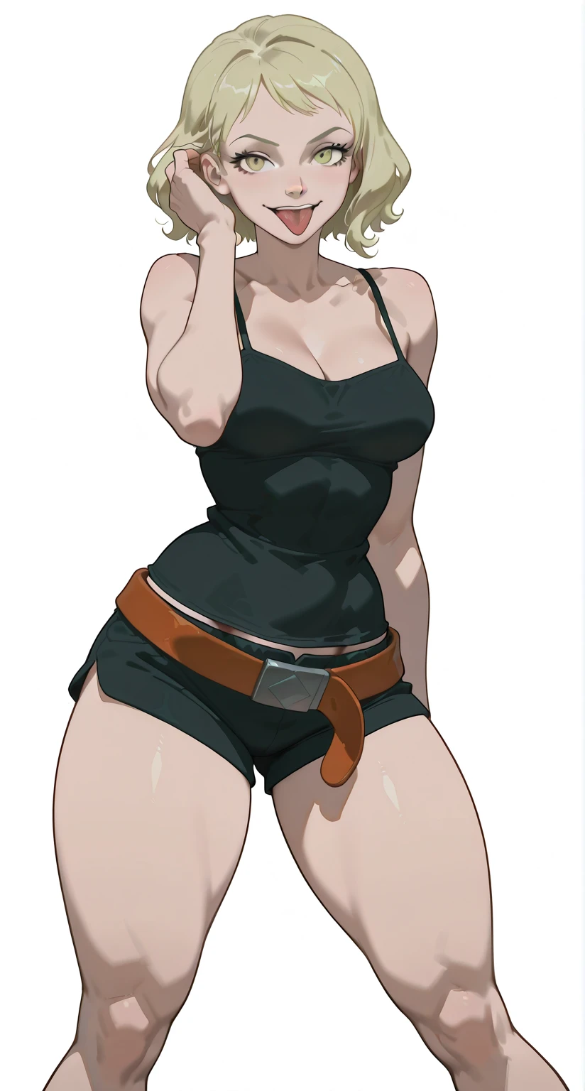 (Masterpiece, best quality, intricate details, 1sologirl) iron collar, arms behind back, iron cuffs, shackles, bound ((standing by wooden pole:1.2)) looking from above happy closed mouth, green short bob haircut