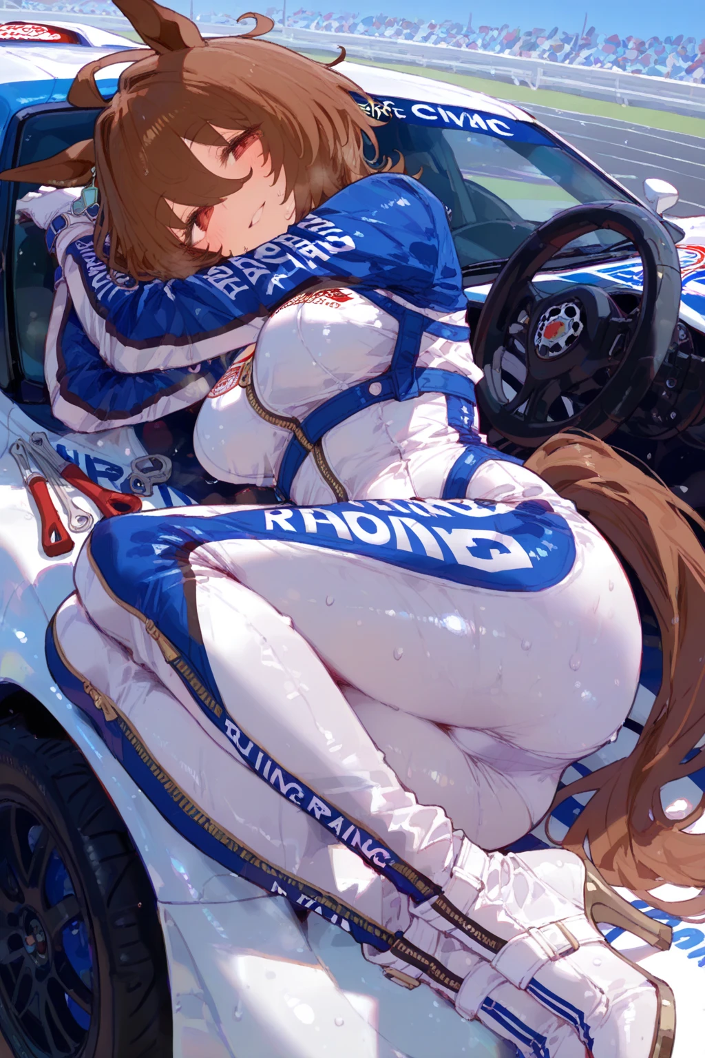 (masterpiece:1.2) , (Best Quality:1.2) , (ultra detailed:1.2), 2.5D,extremely detailed,(illustration), ((an extremely delicate and beautiful)),super detailed skin,perfect anatomy,Girl,sweat, blush, narrow eyes, open mouth,white panties,ass focus,Precurar, one side up, short hair, hair band, steering wheels, short sleeves, wristbands, orange choker, orange boots, Yellow skirt, visible anus, vagina visible, dildo, How, explicit, porn, xxx