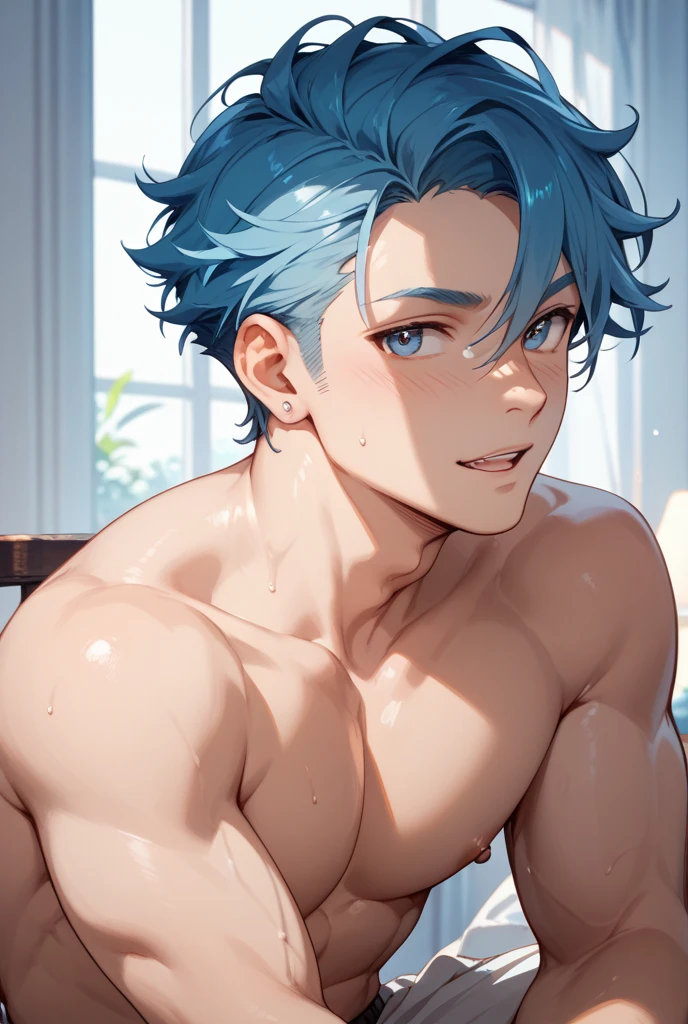 1boy, ((bara:1.5)), sport body, detailed face, detailed hands, detailed legs, detailed fingers, detailed hair, detailed eyes, detailed skin, dynamic lighting, (detailed lighting:1.2), (detailed textures:1.3), (realistic lighting:1.2), realistic shadows, realistic skin, (photorealistic:1.4), 8k uhd, (hyper realistic), (photo realistic), (masterpiece), (best quality), small thong, bare chest, flat chest, bare shoulders, bulge, underwater, wide angle, swimming, athletic body, male, iridescent skin, perfect eyes, messy green hair , bio-luminescent