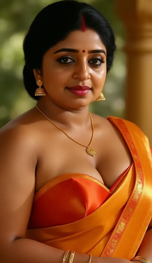 An Extremely gorgeous and beautiful Bengali village woman, 45 yo, pale white skin, sensual appealing body, perfect thick and chubby Beauty, wearing saree bare-chested, wearing a Bengali-style saree without a blouse,, ethnic vintage bengali village woman, bengali style saree, The sari was worn without a blouse and petticoat before the British Raj, baring one's chest or being blouseless, Bengalis a.k.a. Bongs are known for their unique Bengali fashion sense (the way they don that sari makes you go wow), Pre British Raj, Pre colonial era, Bengali Woman draping sari without blouse is a normal thing in pre British Era, bong woman,