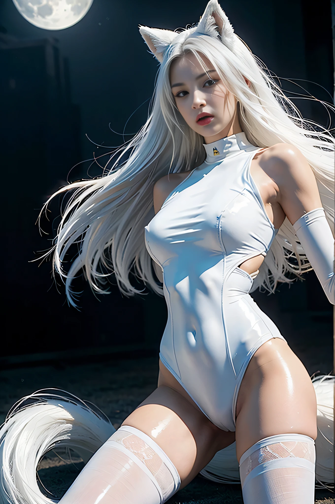 ((ultra realisitic)), ((picture-perfect)), ((face perfect)), ((ultra detaild)), ((fully body)), ((perfectbody))uma mulher de olhos amarelos e com long  white hair, white haired deity, standing in a cave, black and red skintight clothes, ((gold eyes)), ((long  white hair)), ((yandere)), he&#39;s grown up, sensual girl, half-demon