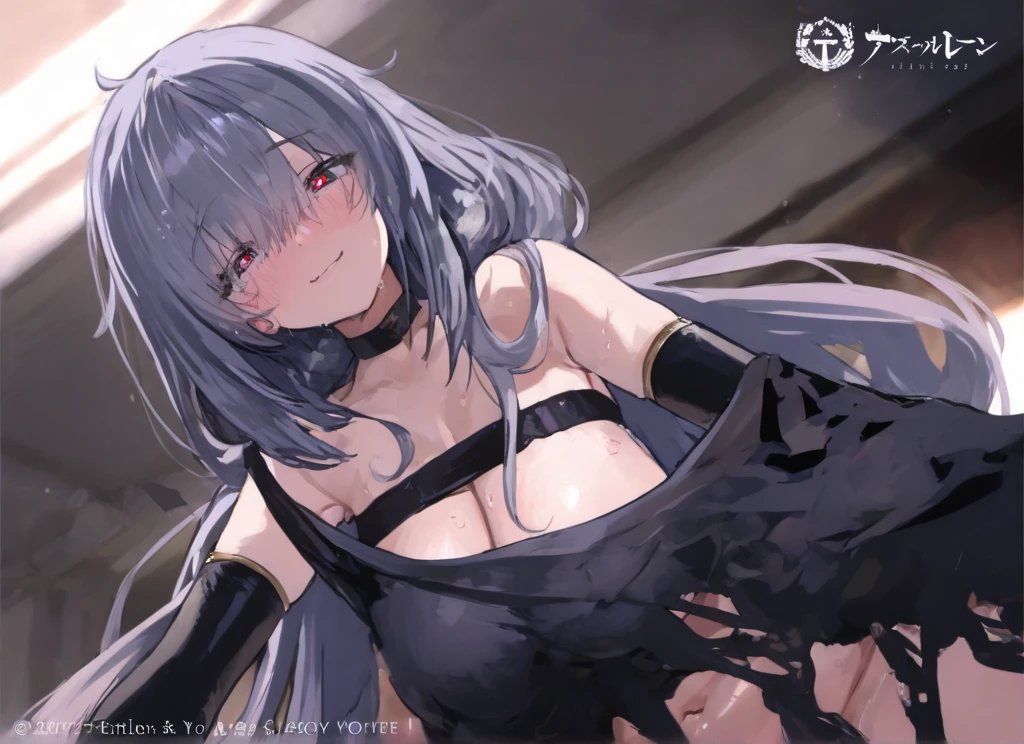 ((masterpiece)), (Highest quality), (Simple style), Silver hair, long hair, blue eyes, slave, torn rags