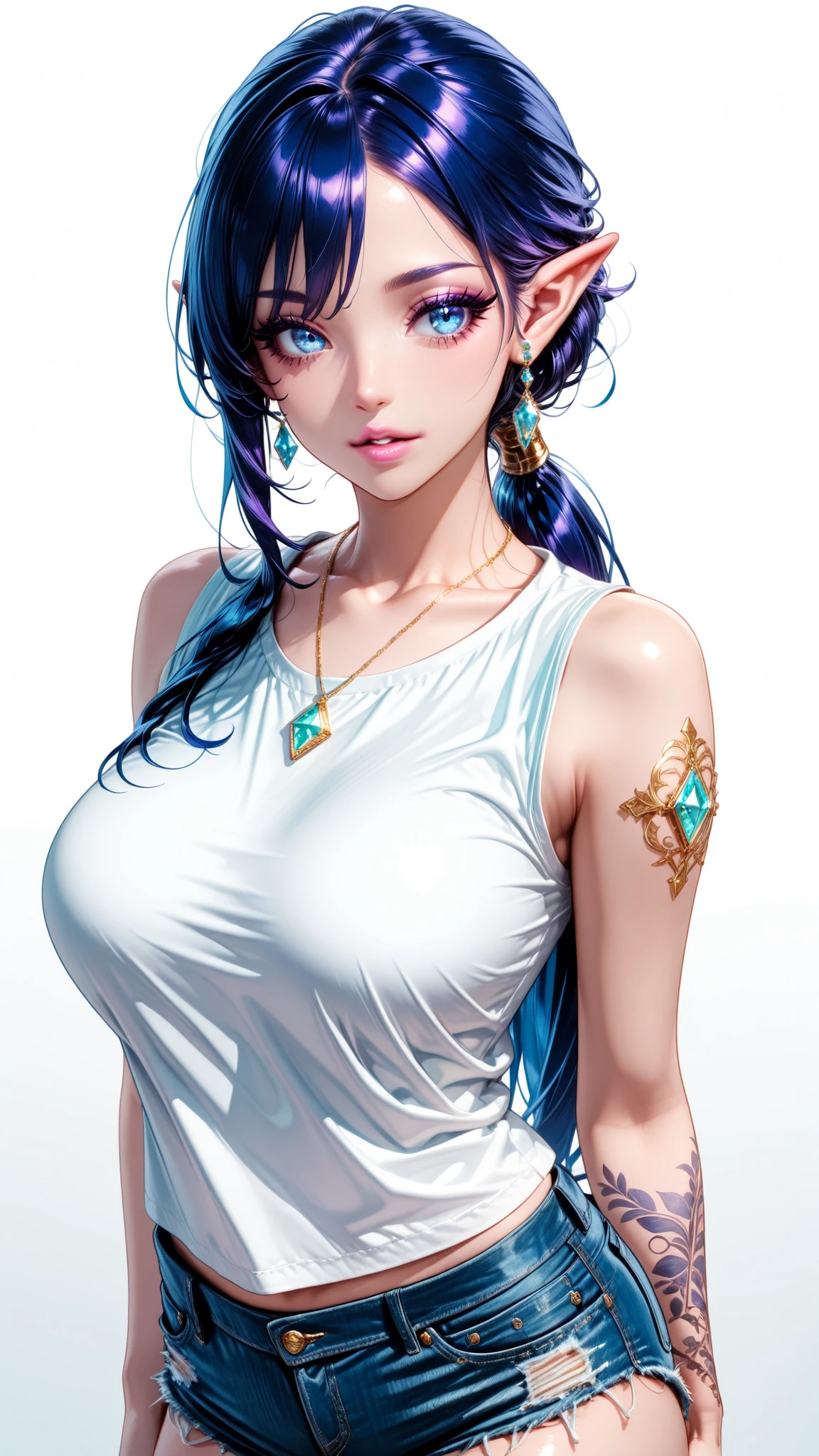 blue-and-white porcelain,<lora:blue-and-white-porcelain:2>, <lora:Char-ZZZ-Nicole-V2:0.7> nicole demara,green eyes,big breasts,hair ribbon,hairclip,earrings, 1girl in full growth, best quality, masterpiece, ultra-detailed, high quality,good quality