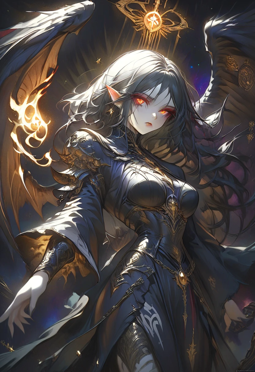 (Highest quality, 8k, masterpiece:1.3, 1 person, alone, beautiful girl), cute, dynamism, Detailed face, Detailed skin, Detailed clothing, Detailed eyes, Detailed lips, Detailed tongue, Detailed fingers, Mouth Details, High resolution,Natural light,Perfect ???????, Toned Legs,Two Arms,Two legs, double eyelid, Tear bags, Round eyes, Moisturized lips,Large Breasts,Big Ass,((Black and purple dress,Black gloves,Big magic wand,Purple Earrings,Flashy makeup,large black horns),((Draw the whole body:1.3)),Castle of the Demon World,Arrogant attitude,Condescending eyes,Flashy production,((black magic:1.4,The black flames engulf her:1.4)),((Floating in the air:1.3,Angle from below,flying monster:1.3))Dynamic pose,Big dragon on background