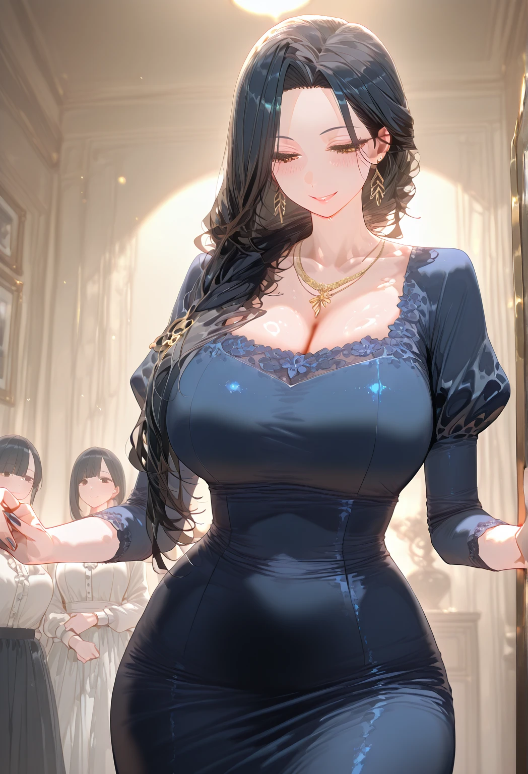 A woman with big ，Young princess，victorian style，clavicle，Prominent and smooth underboob，Lace nightdress，exquisite，Intricate details，transparent，pubic，at the banquet，shed tears，Fear，
