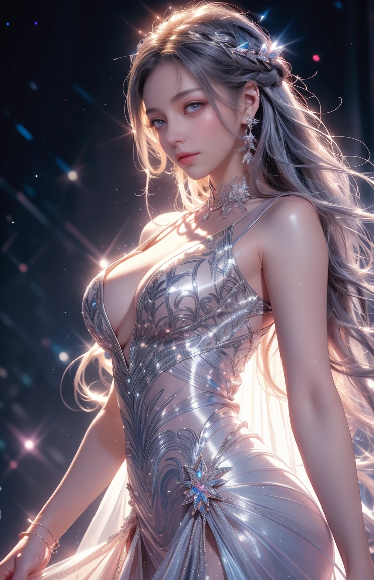 8K, Ultra High Definition, Super detailed, grown woman of 40 years, milf, sexy woman Shiny detailed hair, detailed face, normal landscape, solo, looking at viewer, {{best quality}}, {{masterpiece}}, {{ultra-detailed}}, {detailed light}, ultra high quality eyes, detailed eyes, perfect eyes, large eyes, yellow eyes, wearing a metallic dress, white hair, long hair, beautiful, skinny body, White skin, slutty, erotic, blushing, open mouth, standing in suggestive pose, ((nsfw))