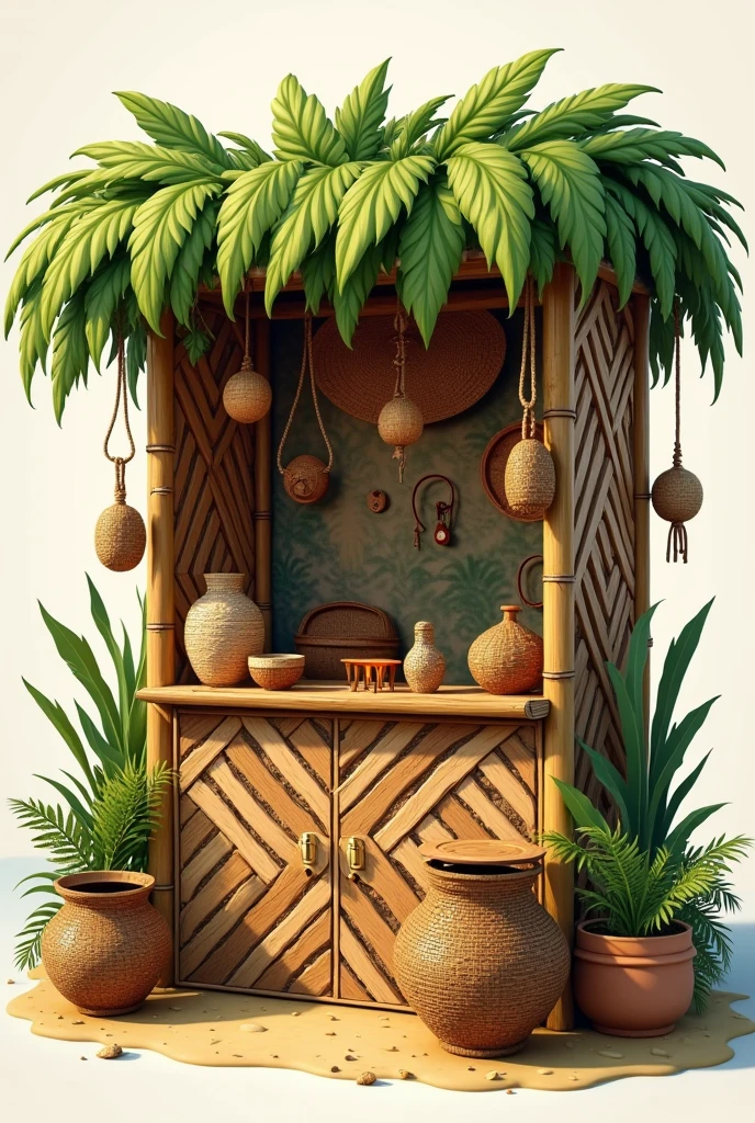 Create a 2D Bahay Kobu Booth with 2 pillars made of bamboo, and a roof ...