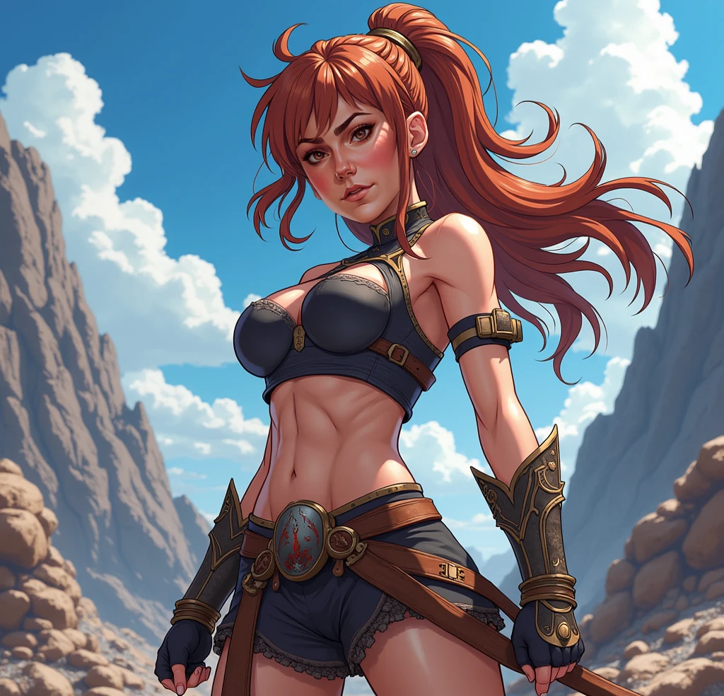(masterpiece:1.2, best quality:1.2, beautiful, high quality, highres:1.1), detailed, extremely detailed 4K, perfect eyes, perfect face, perfect lighting, <lora:tool_addDetail:0.25>,(1girl, solo, adult female, mature female), <lora:detailed_eyes:1>
muscular, leg muscles,abs,biceps, lowleg,
<lora:concept_changeACharacter_stoneAge_(StoneAgeCh--StoneAgeChEro):0.95>, StoneAgeChEro, standing, outside, trees, cave,  wilderness, 
small breasts ,
maroon hair, curly hair, medium hair, pink eyes, 
happy, short ,
loincloth, [torn clothes],
hand in hair
