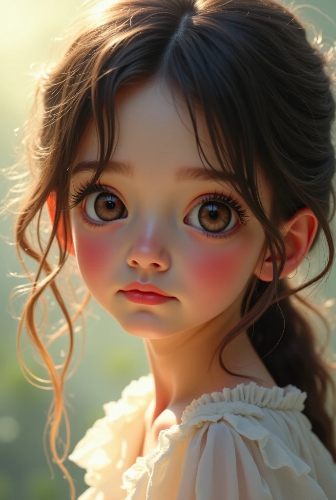 Girl, bambi eyes girl, green eyes, inocent face, cute face, long hair, beautiful 