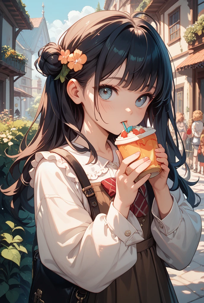 highres, masterpiece, perfect ligthing, bloom, cinematic lighting, adult, mature, perfect skin, 1girl, restaurant, drinking coffee from straw, big breasts, heavy makeup, seductive, blush, horny, cum on face
