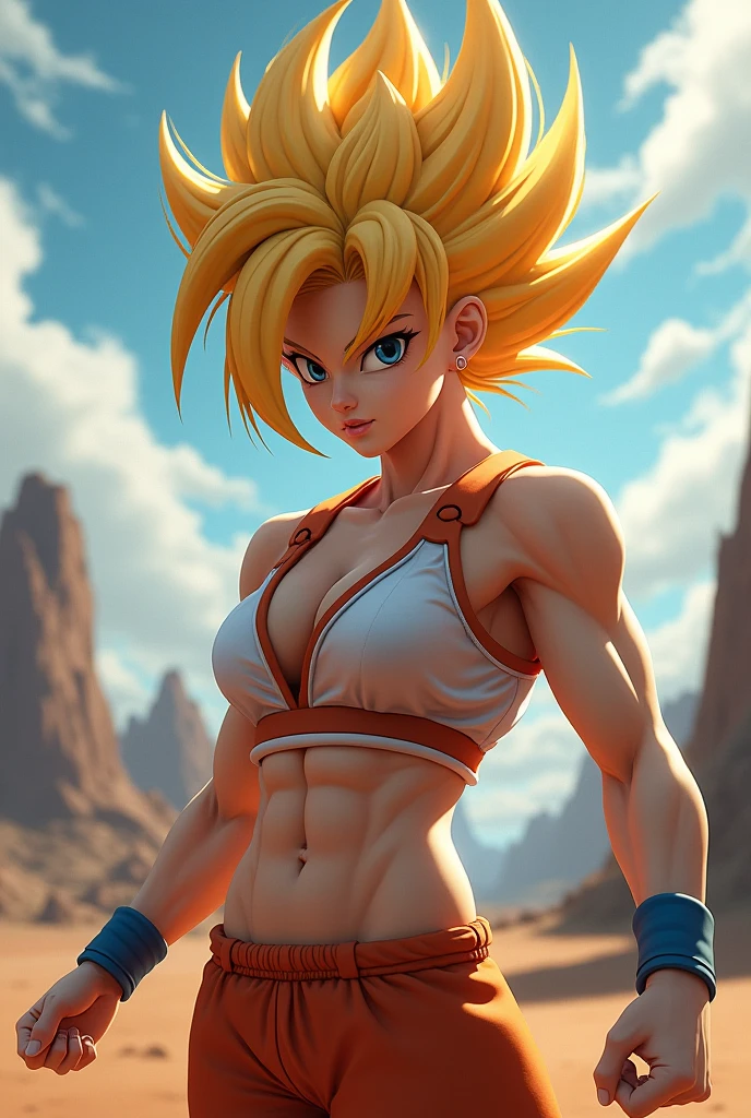 Dragonball Z: pitite girl; fighter, super sayan, torn clothes, NSFW