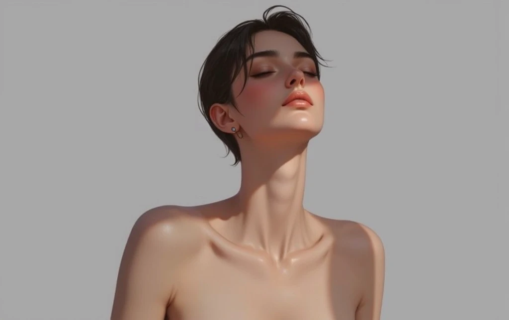1fille, jeune, miscegenation, the whole body from head to toe, Realstic, visage, the whole wet body, nudity, side lighting, wallpaper, bald girl, sous la pluie, no clothe,