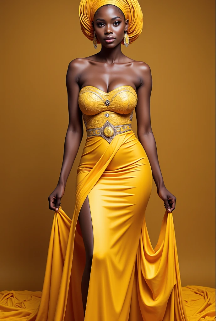 foto grande angular de uma linda mulher africana de lado, leaning under a table, vestida com um vestido amarelo sensual, mostrando curvas exuberante, bunda grande em evidencia, a photo that attracts a lot of attention, cinematic lighting, imagem hiper-realista, 32K, Ultra-HD, mecanismo irreal renderizado, cinematic lighting, estilo artgerm,