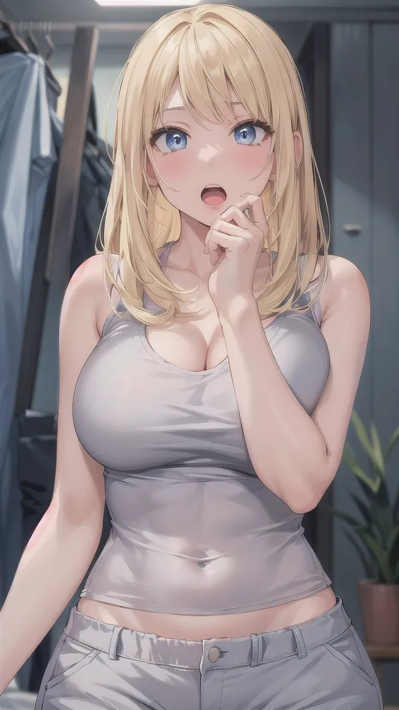 1girl, covering face by both hands,