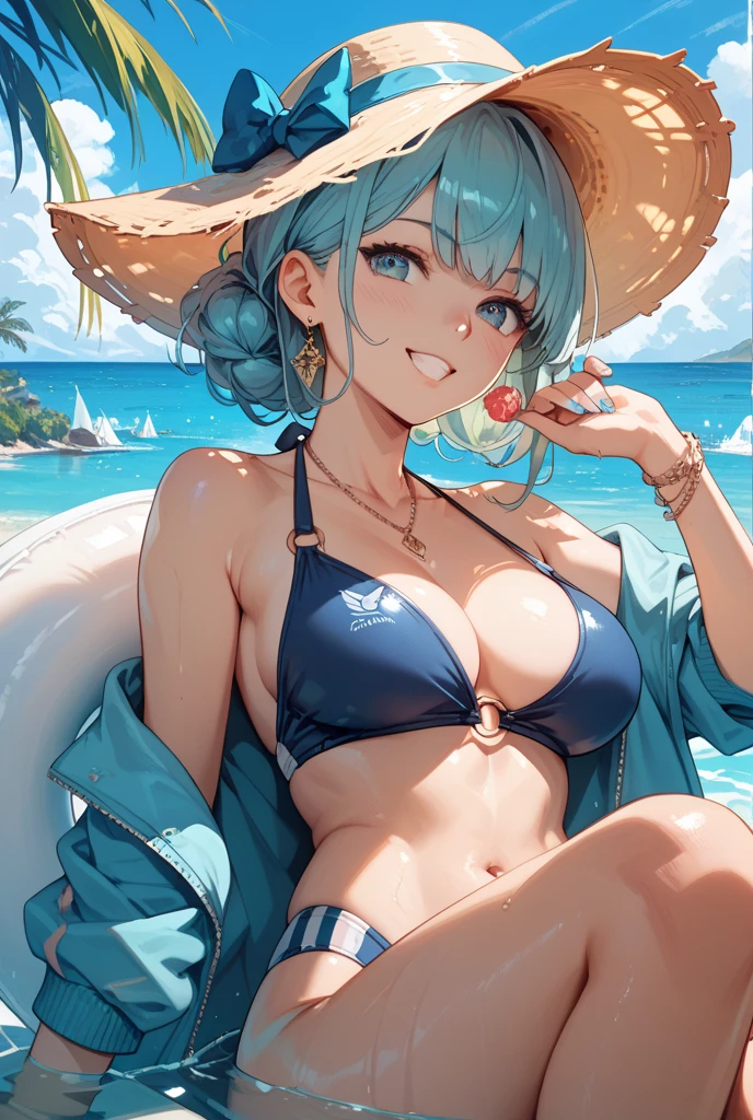 Young woman on a beach looking at the camera 