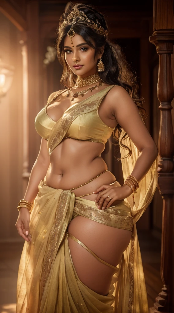 Hottest sexy tamil brahmin girl 18 years old realistic, busty,very fair, ultra beautiful, lusty, slutty, seductress, enchantress, wearing hottest first night lingerie, torn saree, sensual, wearing exquisite heavy jewelry, erect pointed nipples, panty dangling on her thigh, camera from back, looking at camera