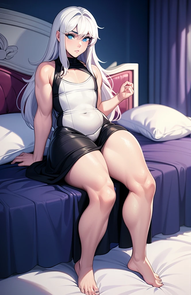 Character Himuro Ayame from anime "Rikei ga Koi ni Ochita no de Shōmei Shite Mita". Long lavender hair, light blue-green eyes, full pink lips and quite large breasts. She wears a dark red tank top shirt, dark gray skirt with a dark pantyhose, black hich heels