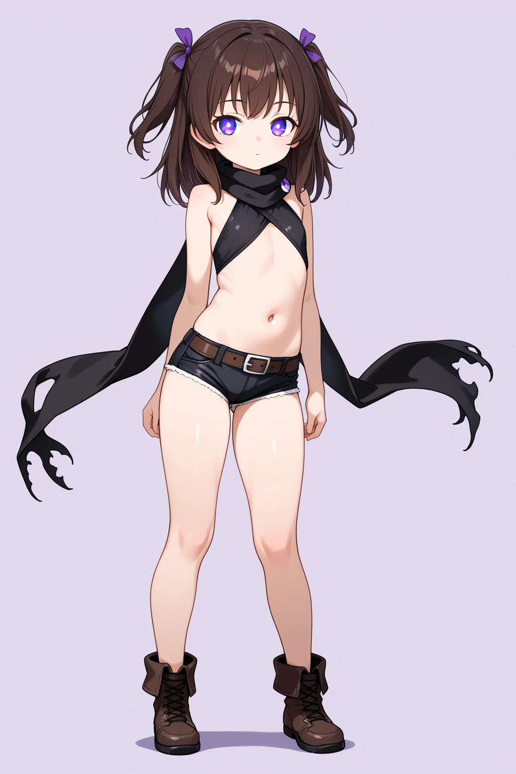 1 girl, alone, ppka, black fur, short hair, messy fur, Ahoge, parts, parts por todo el cuerpo, grey eyes, empty eyes, blind, nervous, slight smile, cute look, Swimsuit, black monk, open chest, thong with harness to the shirt, black thong, monokini with shoulder pads,
exposed thighs, exposed hips, exposed warning, exposed part of the chest, exposed back, exposed butt,
human skin, smooth skin, pale skin,