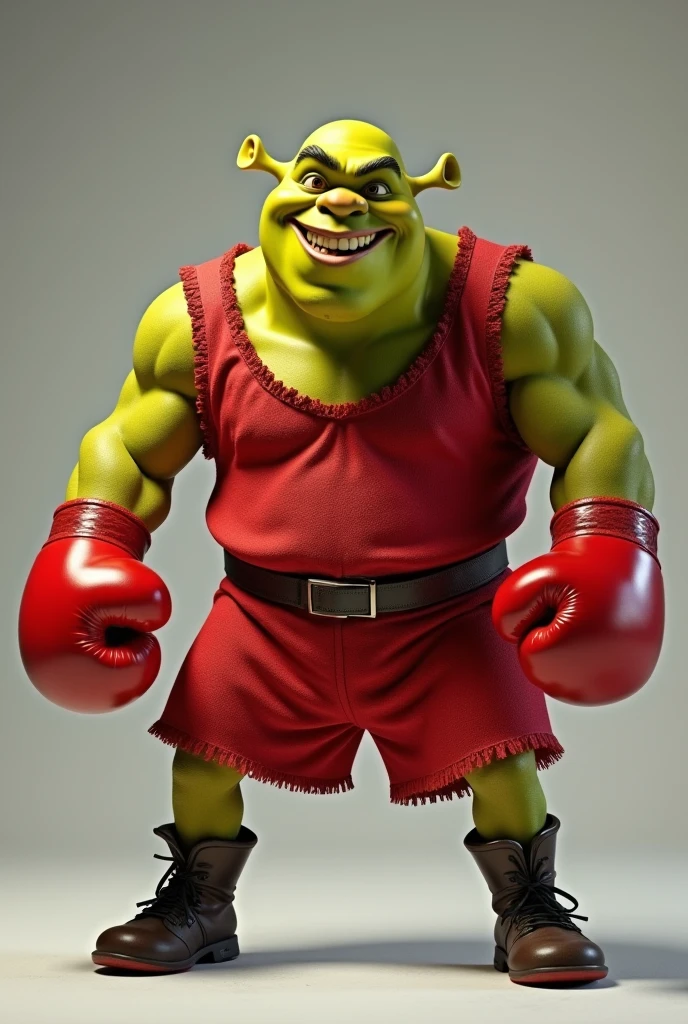 Side-profiled Shrek boxer in a guard position