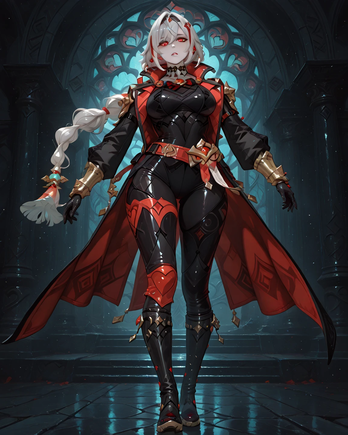 Mini Clare claymore, ((Clare claymore)), solo, ray tracing, 3D style, 3DMM, ((oses per photo)), ((oses ouch cada foto)), fully body,(Front view),(Costas Issue), (Emist on the left), show flat belly, (((oses per photo))),(very big breastsperfect ass, perfect and symmetrical eyes, (perfect handuturistic sword in hand)), ((short hair)),((Open wizard clothes)),white clothing with textured edges, skin fair, luouchas detalhadas, White thigh-high tights with trim, ouchestido aberto ouch "ouch", Waist slender, big legs, low water, Show legs to the top of the waist, (broken fabric falling over the legs),((open top)),ultra realistic skin, realistic human eyes,ultra realistic skin,((striped shirt)),super sensual suit,(bands around the breasts), colorfully,top with ruffles,(pubis with a lot of volume),(extrouchamente sensual),(very sensual),((red and black thouche)),(red bodysuit),(red cloak),((clothes tearing)), (((dark))),(3d style),stellar blade, slits on the sides, waist-length cape only,sucubos,(sucubos)