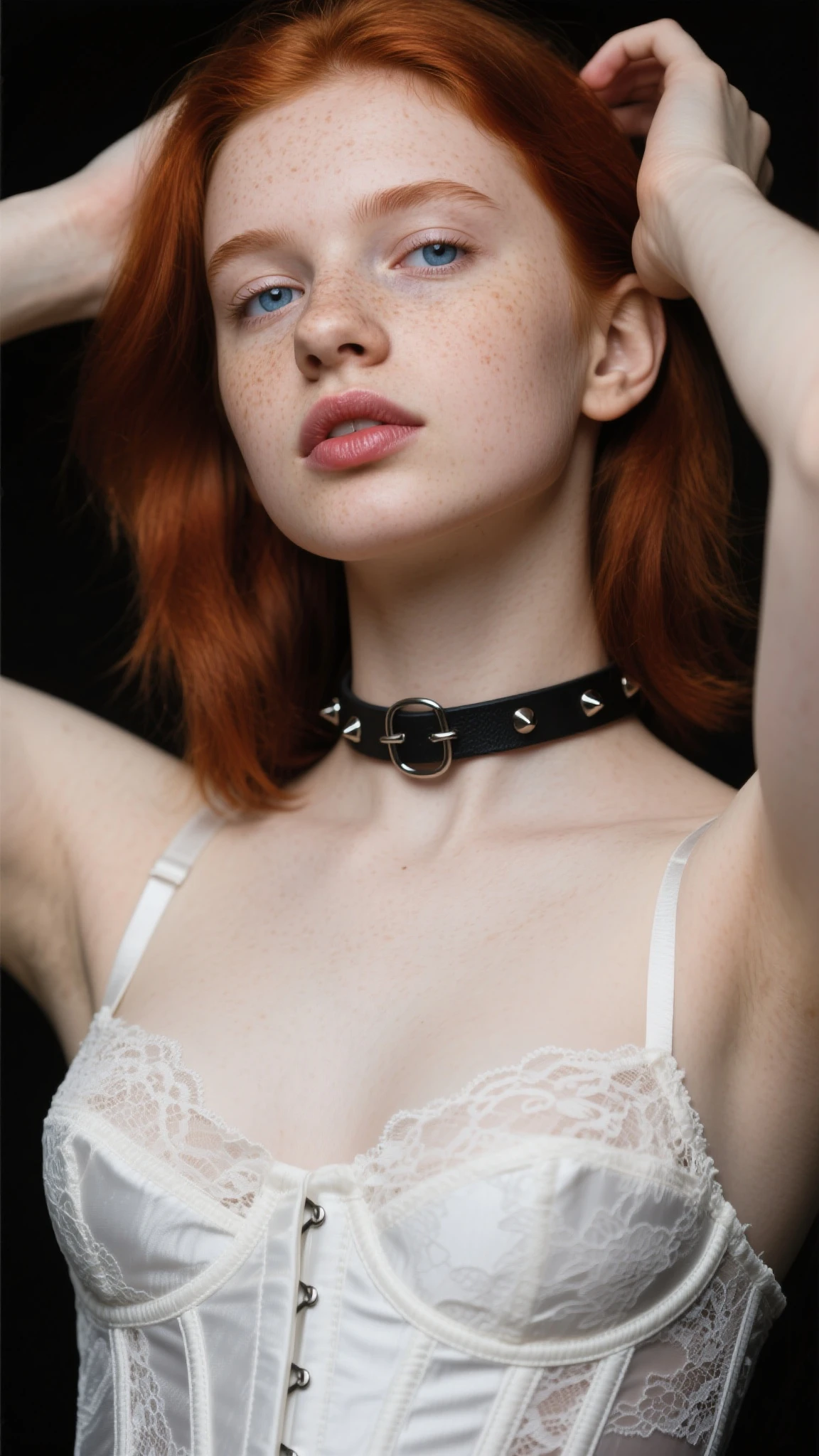 mouthclamp 1990s \(style\) anarchist woman with adjustable nippleclamps on her breasts pulling her nipples, biting the chain in her mouth <lora:mouth_clamp_v2:1.0>, (colorful:1.2) hair, black leather skirt, open jacket,