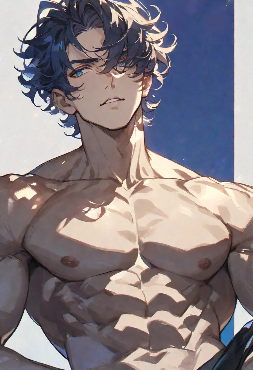 Male body structure chest muscles arms purple skin