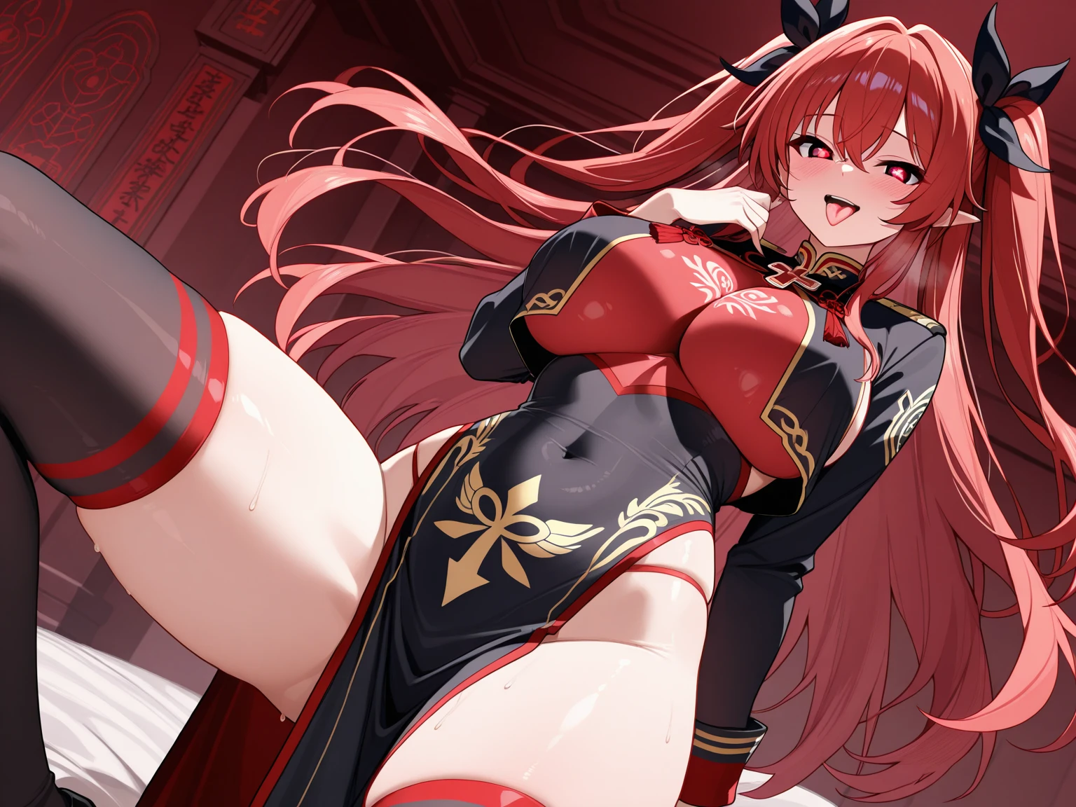 Very cute and beautiful girl, high kick, High-speed multi-stage kick, motion blur, Fatal Fury, large crowd,
(Mai Shiranui), brown eyes, ponytail, (((shiny clothes))) (((Shiny leather))) (red adult ninja costume:1.5),( Red  Japanesenese clothes with small area:1.5), (pelvic curtain),  (very big boobs:1.8) (Big breast beauty salon piece, best quality, 1 girl, modelshoot style, solo, (Highly detailed 8K wallpaper), (Wrap a black sash belt around your waist:1.2),(Black High Boots:1.5),Forehead,パンツを見られて恥ずかしがる顔,open your mouth,(whitepanty:1.5),White High Leg,erect nipples,panty shot,Sleeveless:1.5,cleavage looks bigger