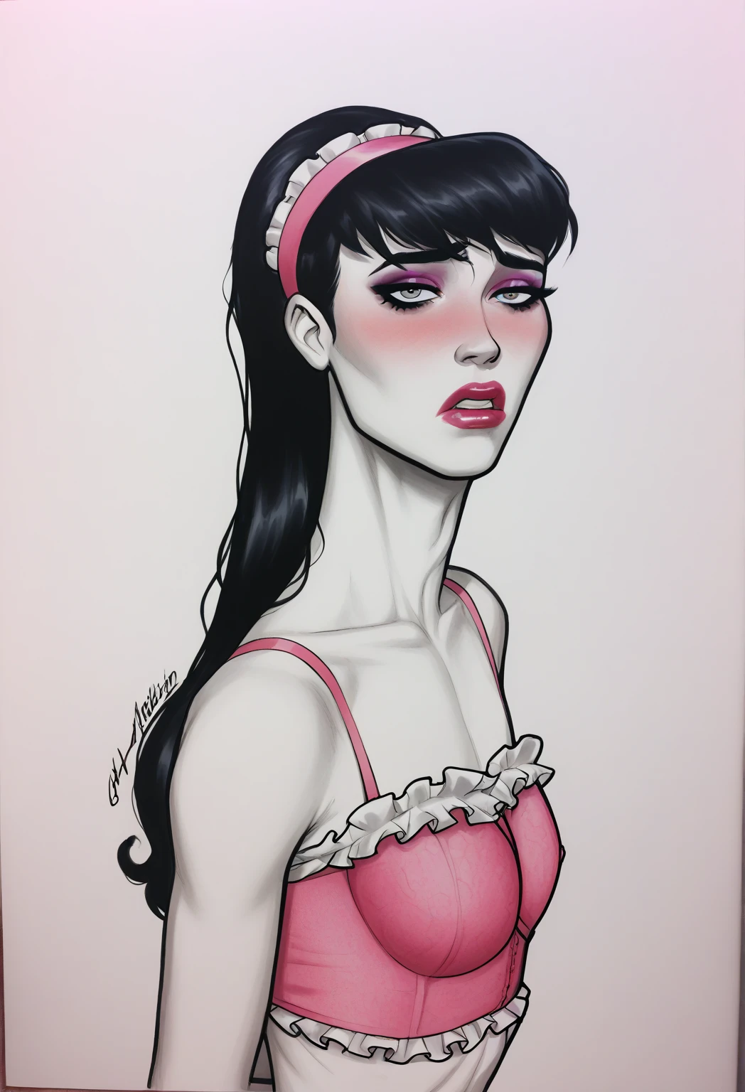 A drawing of a woman in a corset with roses on her chest, Anna Dittmann Alberto Vargas, obra maestra, calidad perfecta, detalle perfecto, high resolusion, muy delicado y hermoso, pecho, competitive swimsuit, orilla del mar, por Randy Vargas, a beautiful artwork illustration, Arte Pinup, Artgerm y James Jean, por Audrey Kawasaki, pinup tatuado, artistic illustration, por Eddie Mendoza, inspirado por Alberto Vargas, Cuerpo de Pinup, inspirado por James Jean, Ilustraciones de James Jean,