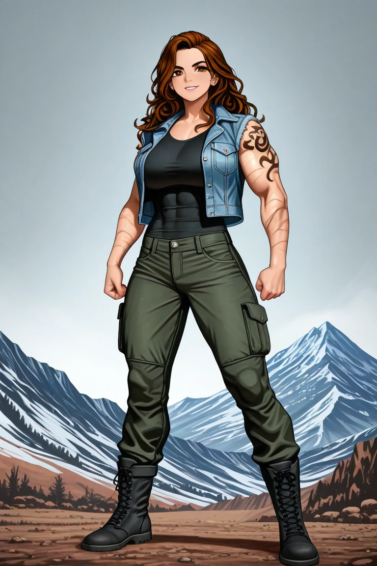 stunningly beautiful 20 yo woman, pale white skin, long raven-black curly hair, extremely muscular woman, wearing t-shirt and short khaki trousers, hiking boots, backpack, shredded abs, strong well defined muscle, powerfull bulky physique of a bodybuilder, perfect and flawless musculature, great muscle definition, graceful yet powerful physique, steel-hard musculature, walking through the forest in the night, it is raining heavily