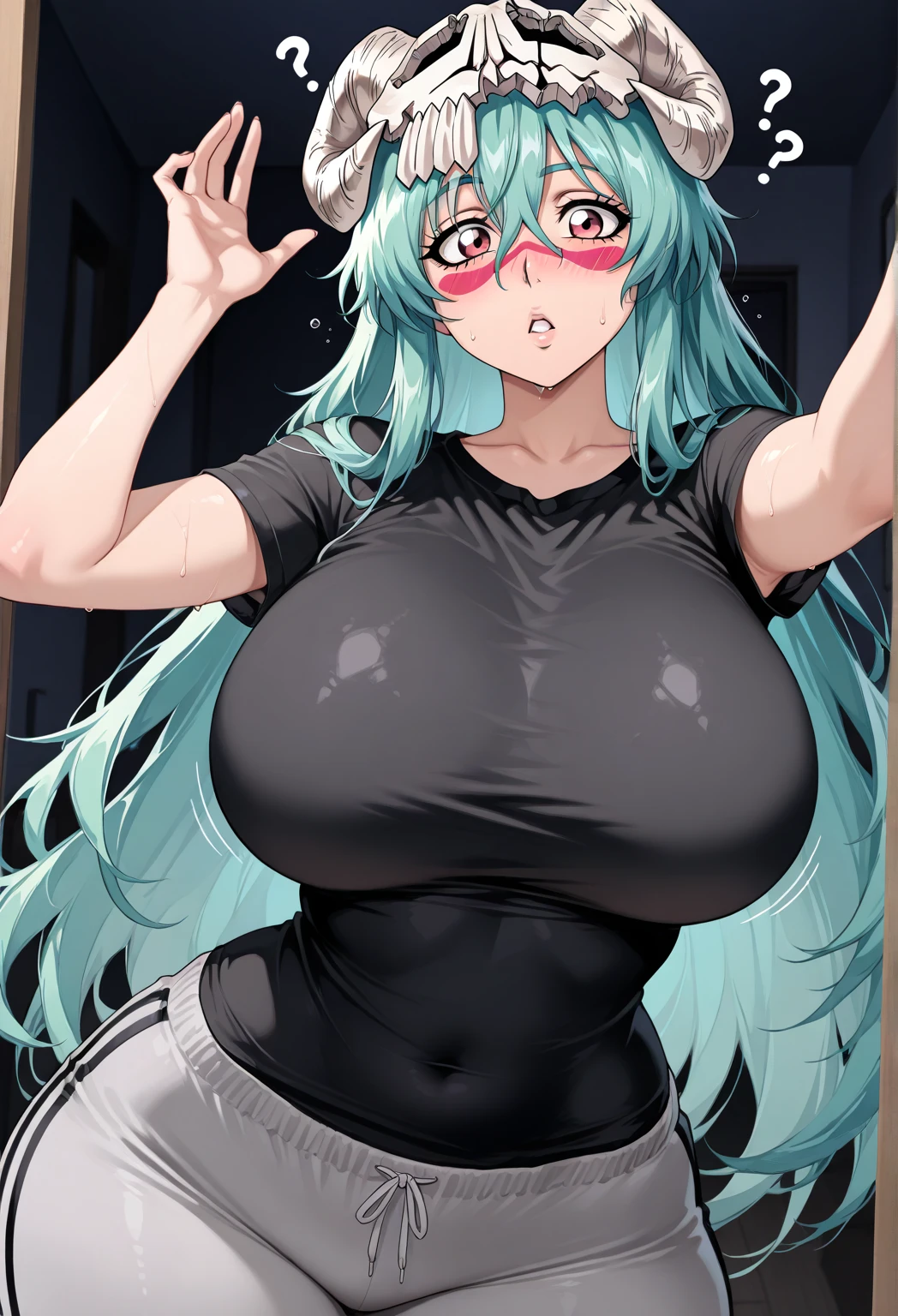 Beautiful girl, huge breasts, inside warehouse, ((surrounded by men, groped, fondled)), onlyfans model, micro bikini, green hair, arms up, bdsm, bondage, :o, shy, blushing