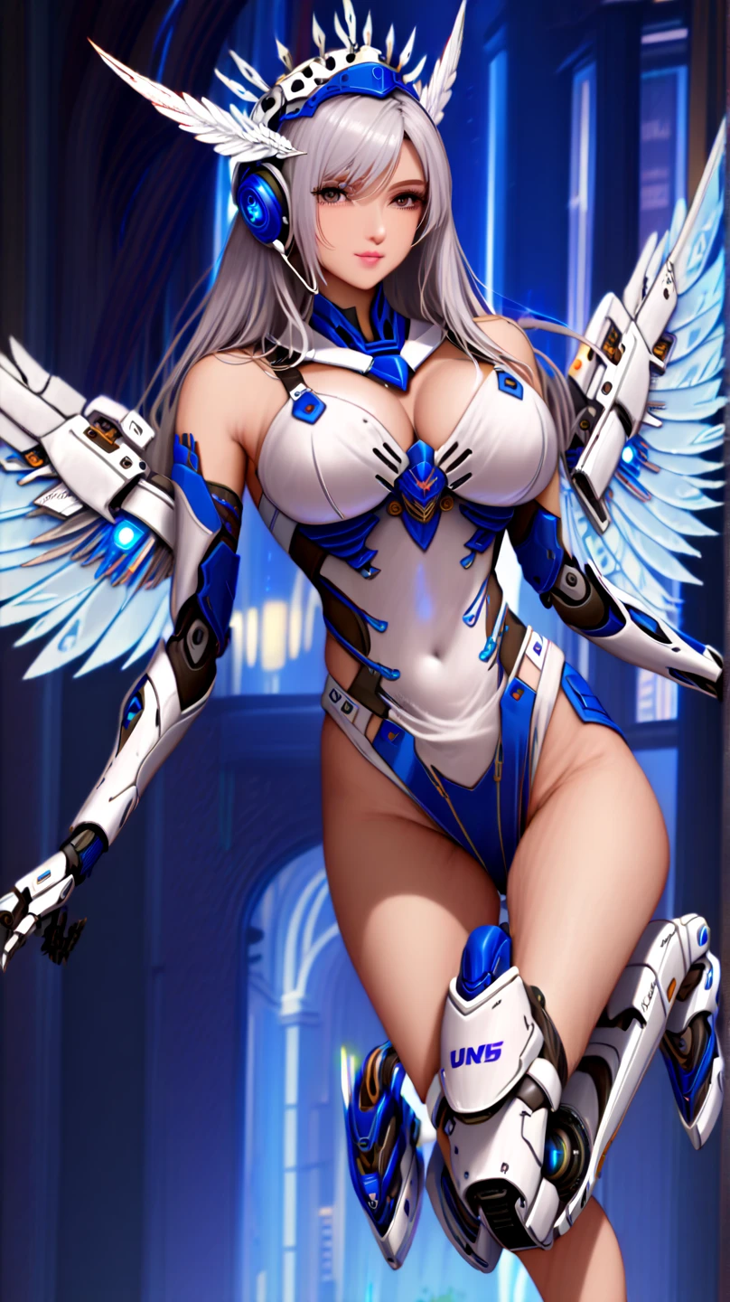 (extremely detailed CG unity 8k wallpaper),(masterpiece), (best quality), (realistic), cyberpunk, angel, white hair, ponytail, darkness, nsfw, angel wings, night, cyberpunk outfit, neon lights, flying, beautiful and detailed lighting, shadows