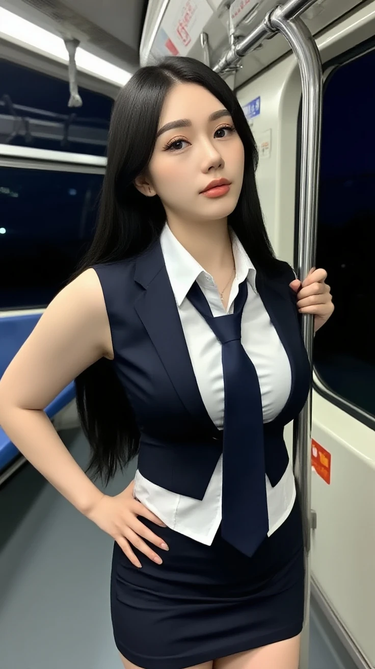 (masterpiece), (realistic), (ultra hd 8k), (realistic body proportions) old man pushing his chest against ery hot young girl, school uniform) back inside a very crowded train