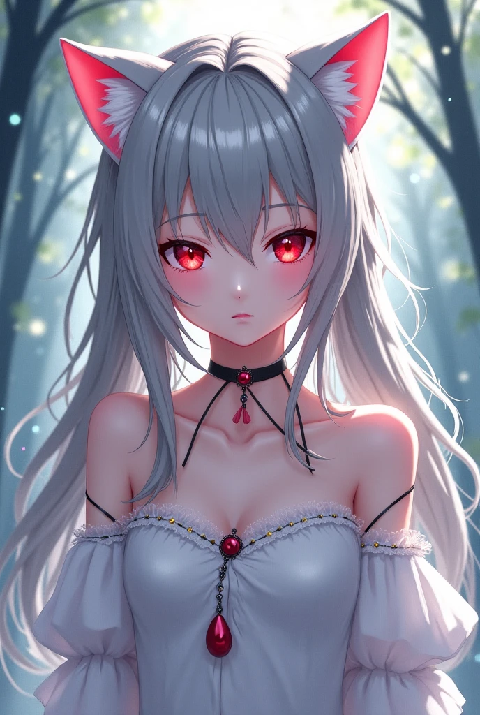 Anime White Wolf Girl Pink Eyes